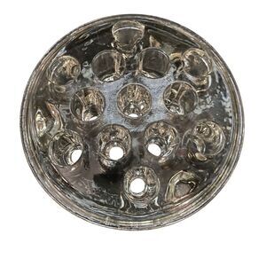 Vtg Flower Frog Large 13 Hole Round Clear Glass 3 Footed Botton Floral 4.5" diam